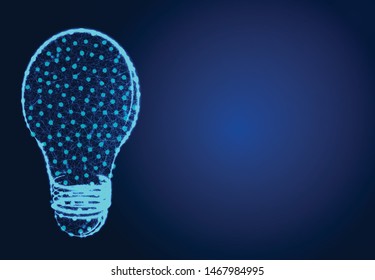 Light bulb with idea , Abstract Low poly Designs, from line and dot wireframe, Vector Illustration