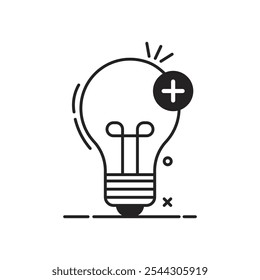 Idea de la bombilla, icono lineal blanco y negro aislado fondo blanco