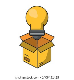 light bulb idea with box cartoon vector illustration graphic design