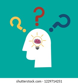 Light bulb idea with brain in human head and question mark icon vector