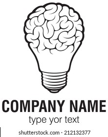 Light Bulb Idea With Brain Vector Logo Template. Corporate Icon Such As Logotype. Creative Light Bulb Idea Brain Vector.