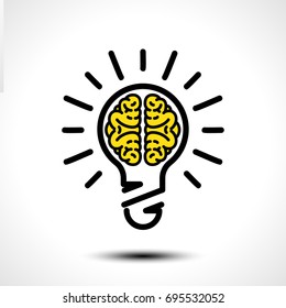 Light bulb idea with brain vector logo template. Corporate icon such as logotype. Creative light bulb idea brain vector