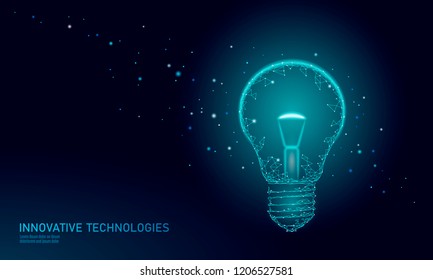 Light bulb idea business concept. Creative active human brain artificial intelligence next level man menthal abilities.Symbol of wisdom. Blue low poly polygonal 3D triangle vector illustration art