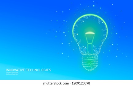 Light bulb idea business concept. Creative active human brain artificial intelligence next level man menthal abilities.Symbol of wisdom. Blue green low poly 3D triangle vector illustration art