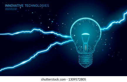 Light bulb idea business concept. Lightning thunder insight. Dangerous threat work situation. Low poly polygonal 3D triangle vector illustration