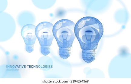 Light bulb idea business concept. Creative active human brain artificial intelligence next level man menthal abilities.Symbol of wisdom. Blue low poly polygonal 3D triangle vector illustration art