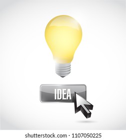 light bulb idea button and cursor. Vector Illustration. isolated over a blue background