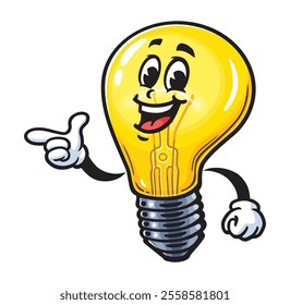 Light Bulb with Idea,   Cartoon Character Mascot Illustration Vector Clip-art Hand-drawn Logo Design