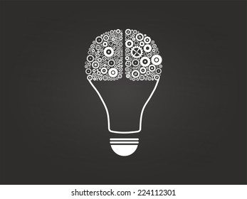 Light Bulb Idea With Cogs And Gears Brain On Blackboard