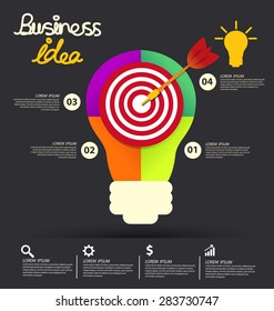 Light bulb with idea concept. Business infographic vector illustration.