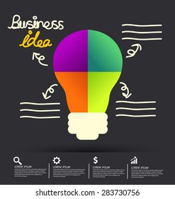 Light bulb with idea concept. Business infographic vector illustration.