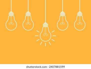 Light Bulb with Idea Concept on Yellow Background. Idea, Innovation, Inspiration and Creativity Concept. Vector Illustration.