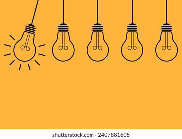 Light Bulb with Idea Concept on Yellow Background. Idea, Innovation, Inspiration and Creativity Concept. Vector Illustration.