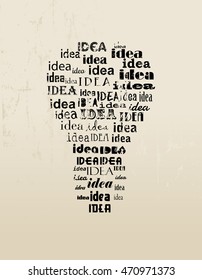 Light bulb idea concept template, grungy, good copy space. Vector 