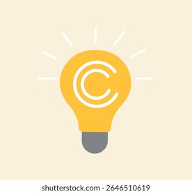 Light bulb idea with copyright symbol, copyright reserved, trademark intellectual property protection, original idea or innovation, legal or law protection registered concept.