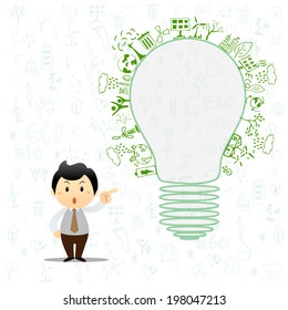 Light bulb idea with creative drawing environment ecology concept