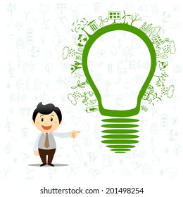 Light bulb idea with creative drawing environment ecology concept