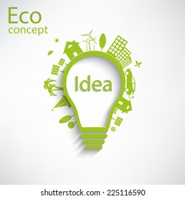 Light bulb idea, creative drawing ecological concepts, With happy family stories, idea, Vector illustration