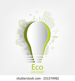 Light bulb idea, creative drawing ecological concepts, With happy family stories, idea, Vector illustration