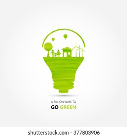 Light bulb idea, creative ecological concepts with happy family,
