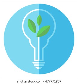 Light bulb idea eco. Round icon with blue background.