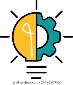 Light bulb or idea with gear wheel machine icon vector collection. Line art lamp and gear wheel machine sign silhouette