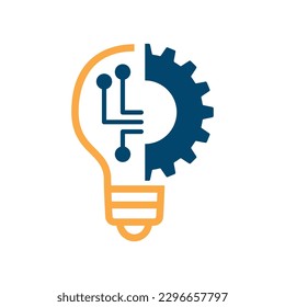 Light Bulb Idea with Gears and Circuit Board Inside Isolated Vector Icon