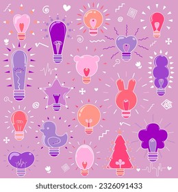 light bulb idea graphic line drawing Light Pink, Pete Orange and Purple Tones Lightbulb Patterns Templates Ideas Cartoons Icons Illustrations Logos