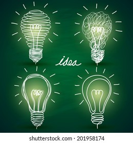 Light bulb idea hand drawn on blackboard background,vector illustration