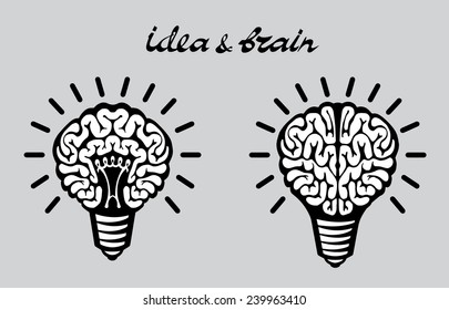 Light bulb idea human brain on gray background