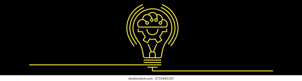Icono de la idea de la bombilla. Cerebro dentro de la bombilla Vector - Innovación y creatividad logo. Tecnología y el icono de la bombilla de la IA. Símbolo de contorno de idea inteligente. Bombilla con cerebro y equipo, inteligencia de IA.