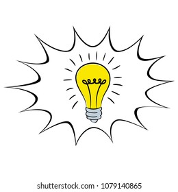 Light bulb idea icon cartoon in speech bubble, stock vector illustration