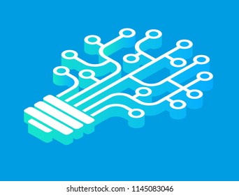 Light bulb idea icon with circuit board inside. Business idea concept. Lamp formed by chip connectors. The file is saved in the version AI10 EPS.  