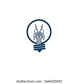Light bulb idea icon with circuit board inside.