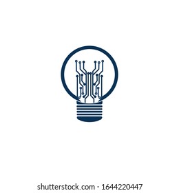 Light bulb idea icon with circuit board inside.