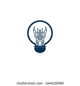 Light bulb idea icon with circuit board inside.