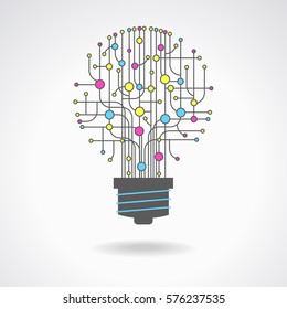 Light bulb idea icon with circuit board inside. Business idea concept. Lamp formed by chip connectors. The file is saved in the version AI10 EPS.  