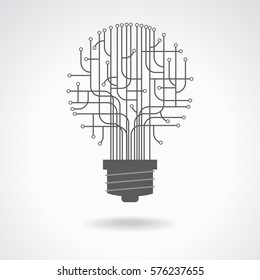 Light bulb idea icon with circuit board inside. Business idea concept. Lamp formed by chip connectors. The file is saved in the version AI10 EPS.  