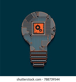 Light bulb idea icon with circuit board inside