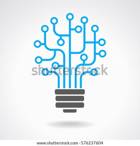 Light bulb idea icon with circuit board inside. Business idea concept. Lamp formed by chip connectors. The file is saved in the version AI10 EPS.  