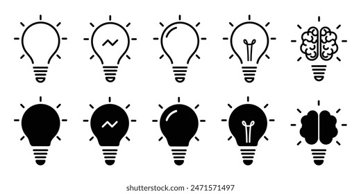 Light bulb or idea icon collection. Vector