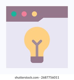 Icono de la idea de la bombilla que se muestra en la ventana del navegador, icono de estilo plano de Vector aislado. 