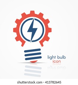 Light bulb idea icon with gears inside. 