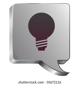 Light bulb or idea icon on stainless steel modern industrial voice bubble icon suitable for use as a website accent, on promotional materials, or in advertisements.