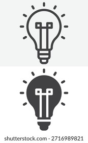 Glühbirne Idee Symbol in verschiedenen Stil gesetzt. Linienkontur und durchgezogenes Symboldesign. Bearbeitbares Strichvektorzeichen und -symbol. Glühbirne Symbol für Kreativität und Innovation UI.