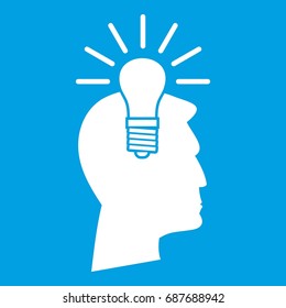Light bulb idea icon white isolated on blue background vector illustration