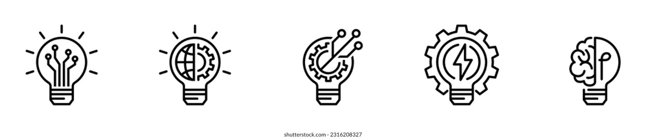 Light bulb idea icons set with gears inside. Business concept. innovation icon set. Light bulb and cog inside