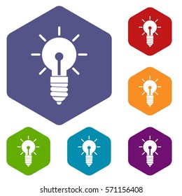 Light bulb idea icons set rhombus in different colors isolated on white background
