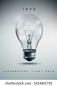 Light bulb idea illustration, realistic incandescent light bulb, burning light bulb