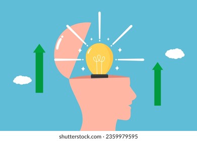 Light Bulb Idea Inside Open Head Concept Vector Illustration
